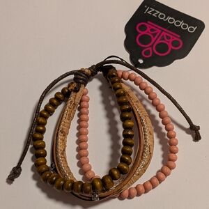 Pink and Brown Beaded Multi-Strand Bracelet